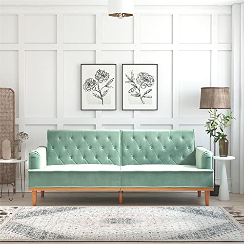 Mr. Kate Stella Vintage Convertible Sofa Bed Futon, Teal Velvet