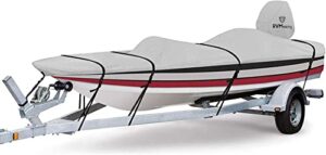 rvmasking 800d 100% waterproof boat cover for v-hull runabouts and bass boats (16'-18.5'l by up to 98" w, gray)