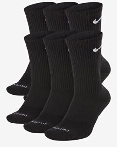 nike everyday plus cotton cushioned crew socks (6 pair) (black, large)