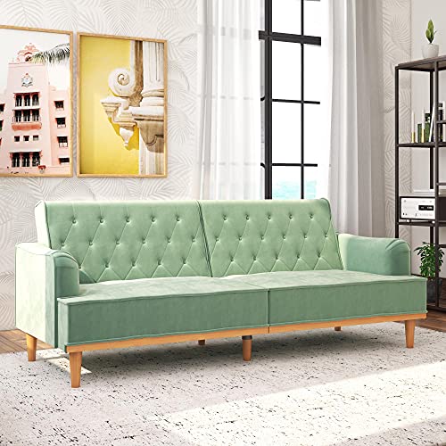 Mr. Kate Stella Vintage Convertible Sofa Bed Futon, Teal Velvet