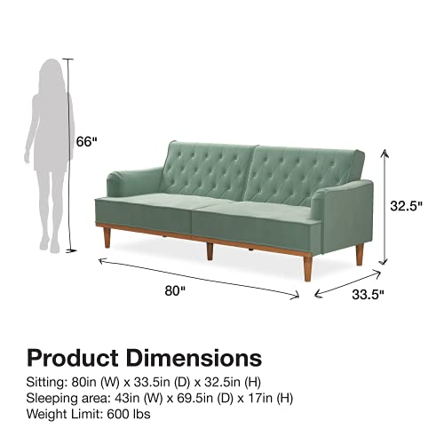 Mr. Kate Stella Vintage Convertible Sofa Bed Futon, Teal Velvet