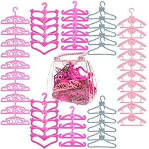 highfun 50pcs doll hangers for barbie hangers for doll clothes 1 pink lovely box storage doll hangers for 12 inch dolls