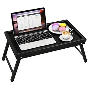 bed breakfast tray table serving lap food tv dinner for eating with folding legs black bamboo
