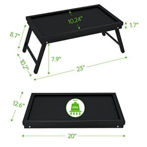 Bed Breakfast Tray Table Serving Lap Food TV Dinner for Eating with Folding Legs Black Bamboo