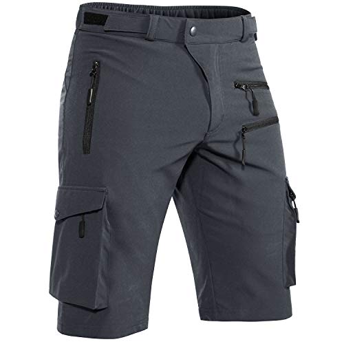 Hiauspor Men's Mountain Bike Shorts Stretch MTB Shorts Quick Dry with Zipper Pocket (Dark Grey, Large)