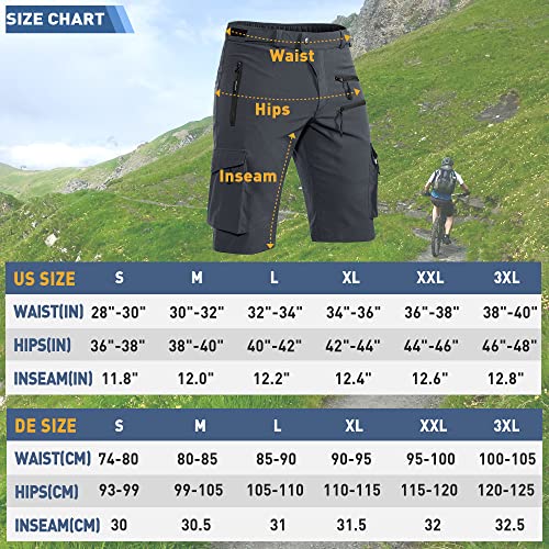 Hiauspor Men's Mountain Bike Shorts Stretch MTB Shorts Quick Dry with Zipper Pocket (Dark Grey, Large)