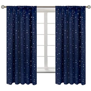 bgment kids blackout curtains for bedroom, rod pocket room darkening curtains decoration thermal insulation window drapes for nursery, children room, 2 panels, each 42 x 63 inch, navy blue