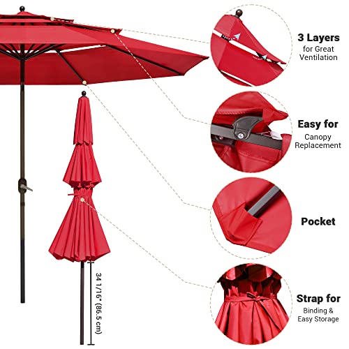 Yescom 11ft 3 Tier UV70+ Push Tilt Patio Umbrella Crank Handle Outdoor Cafe Deck Table Garden Backyard Hotel