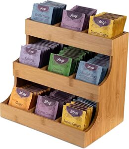 theodore vertical tea bag organizer - bamboo tea bag holder. holds 180 tea bags.elegant and practical wooden tea box for tea storage for home, office or café. can also hold sugar packets and creamers