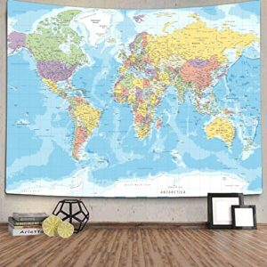 tomoz world map tapestry wall hanging for kids student, world map with countries and major cities tapestry educational tapestry for bedroom living room dorm home decoration 60 x 51inch
