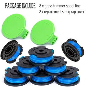BOOTOP 29092 String Trimmer Replacement Spool 29252, Compatible with Greenworks 24V 40V 80V Weed Eater Cordless Trimmer 21332 21342.065-Inch Single Line Trimmer Replacement Spool (8 Spools, 2 Caps)