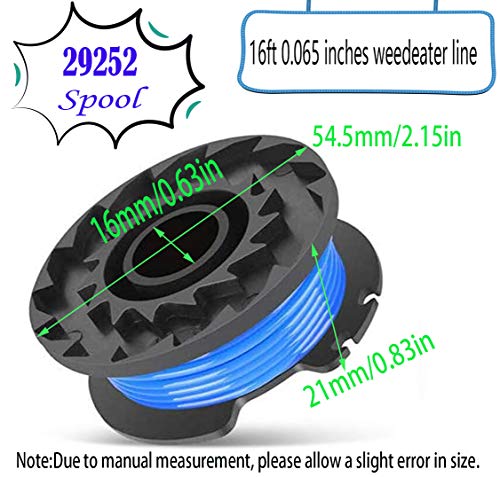 BOOTOP 29092 String Trimmer Replacement Spool 29252, Compatible with Greenworks 24V 40V 80V Weed Eater Cordless Trimmer 21332 21342.065-Inch Single Line Trimmer Replacement Spool (8 Spools, 2 Caps)