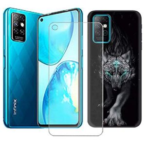 case for infinix note 8i cover + screen protector tempered glass protective film - yzkj flexible soft gel black tpu silicone protection case for infinix note 8i (6.78") - llm22
