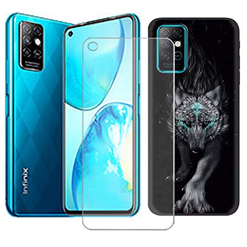 Case for Infinix Note 8i Cover + Screen Protector Tempered Glass Protective Film - YZKJ Flexible Soft Gel Black TPU Silicone Protection Case for Infinix Note 8i (6.78") - LLM22