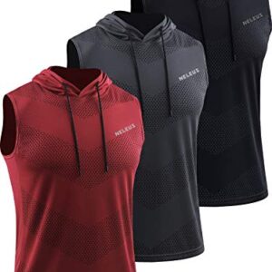 NELEUS Men's Workout Tank Tops Sleeveless Running Shirts with Hoodie,5098,3 Pack,Black/Grey/Red,XL