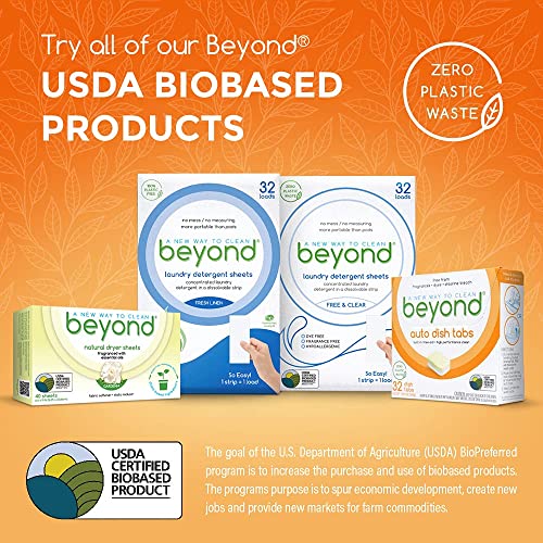 Beyond Laundry Detergent Sheets (32 sheets) - Free & Clear - Eco-friendly, Hypoallergenic. Biodegradable. Paraben free. Travel friendly. Plastic Free Packaging