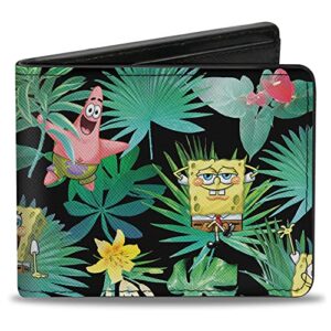 buckle-down men's nickelodeon wallet, bifold, spongebob squarepants and patrick starfish tropical fauna, vegan leather, 4.0" x 3.5"
