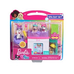 barbie pets spa day playset, 8 piece connectible playset with pet figures and accessories, by just play