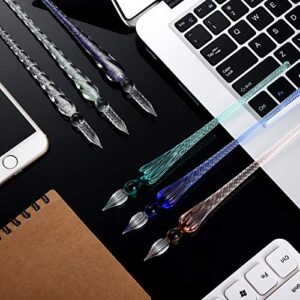 6 Pieces Handmade Glass Dip Pen, High Borosilicate Glass Crystal Dip Pen Glass Signature Pen for Writing Drawing Calligraphy Decorations Presents (Silvery, Ink Blue, Ice Green, Green, Blue, Pink)