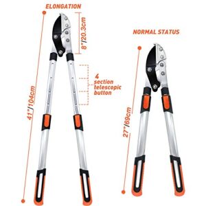 Colwelt Extendable Anvil Loppers, Branch Cutter with Compound Action, Chops Thick Branches Ease, 27-41'' Heavy Duty Telescopic Ratchet Anvil Loppers, 2 Inch Clean Cut Capacity