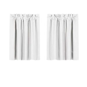 valea home blackout short curtains waterproof soft rod pocket kitchen curtains for bathroom window room darkening small curtains for bedroom 36 inch length, 2 panels, grayish white