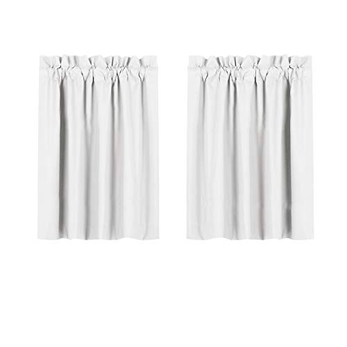 Valea Home Blackout Short Curtains Waterproof Soft Rod Pocket Kitchen Curtains for Bathroom Window Room Darkening Small Curtains for Bedroom 36 inch Length, 2 Panels, Grayish White