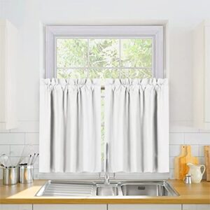 Valea Home Blackout Short Curtains Waterproof Soft Rod Pocket Kitchen Curtains for Bathroom Window Room Darkening Small Curtains for Bedroom 36 inch Length, 2 Panels, Grayish White