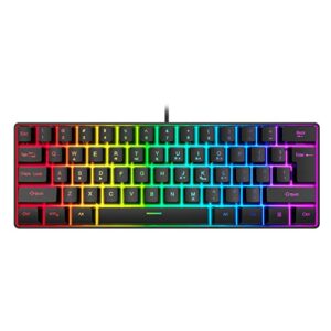 snpurdiri 60% wired gaming keyboard, rgb backlit ultra-compact mini keyboard, waterproof small compact 61 keys keyboard for pc/mac gamer, typist, travel, easy to carry on business trip(black)