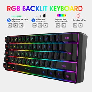 Snpurdiri 60% Wired Gaming Keyboard, RGB Backlit Ultra-Compact Mini Keyboard, Waterproof Small Compact 61 Keys Keyboard for PC/Mac Gamer, Typist, Travel, Easy to Carry on Business Trip(Black)