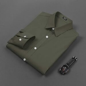 COOFANDY Men's Muscle Fit Dress Shirts Wrinkle-Free Long Sleeve Casual Button Down Shirt (01-Olive Green(Stretch Fabric), X-Large)