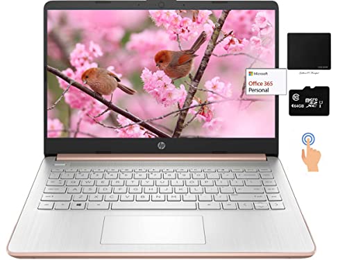 HP Newest 14" Touchscreen Laptop, Intel Dual-Core N4020,16GB RAM, 192GB Storage(64GB eMMC+128GB Micro SD),Webcam,1Yr Office w/Accs. (Rose Gold)