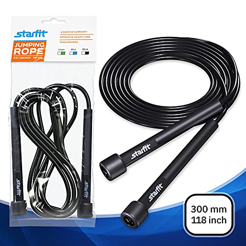 STARFIT Lightweight Jump Rope with Plastic Handles for Fitness and Exercise - Adjustable - Tangle-Free Skipping Rope for Crossfit, Gym, Cardio and Endurance Training, Workout (Black)