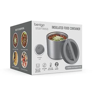 Bentgo® Stainless Insulated Food Container - Triple Layer Insulation, Leak-Proof Lid, Wide Mouth Design - Sustainable 2.4 Cup Capacity, Food-Grade Materials, Ideal for Cool or Warm Food (Stainless Steel Silver)