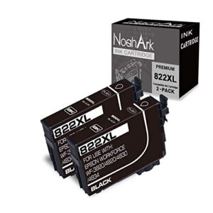 noahark 2 packs 822xl remanufactured ink cartridge replacement for epson 822 822xl t822 t822xl high yield ink for workforce pro wf-3820 wf-4820 wf-4830 wf-4833 wf-4834 printer(2 black)