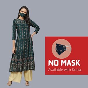 Yash Gallery Women's Plus Size Rayon Floral Print Anarkali Kurta (Dark Green)