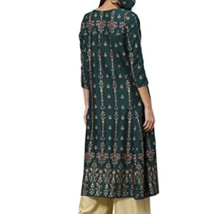 Yash Gallery Women's Plus Size Rayon Floral Print Anarkali Kurta (Dark Green)