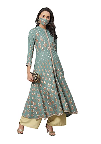 Yash Gallery Rayon Floral Printed Anarkali Kurtis for Women Indian Style Green