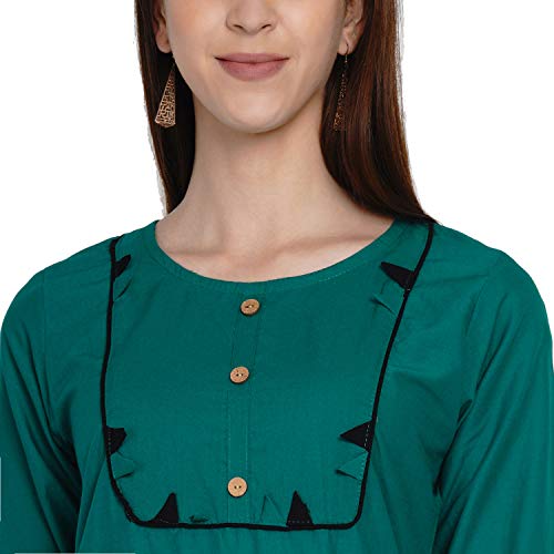 Ramkudi Indian Womens Plain Cotton Straight Stitched Design Neck Kurti (Blue, S)