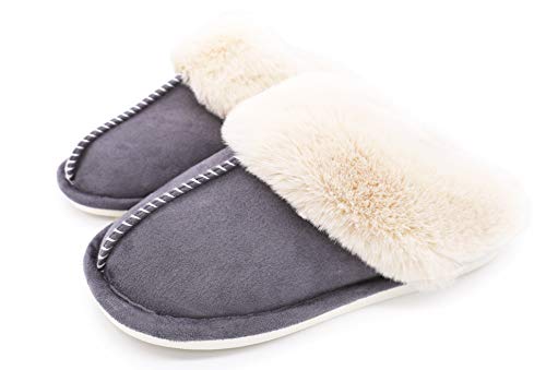 SnailGo Women's Slippers Fluffy Memory Foam Fuzzy House Furry Indoor Cozy Warm Ladies Slippers Dark Grey 9.5-10