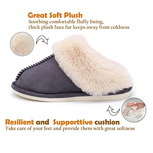 SnailGo Women's Slippers Fluffy Memory Foam Fuzzy House Furry Indoor Cozy Warm Ladies Slippers Dark Grey 9.5-10