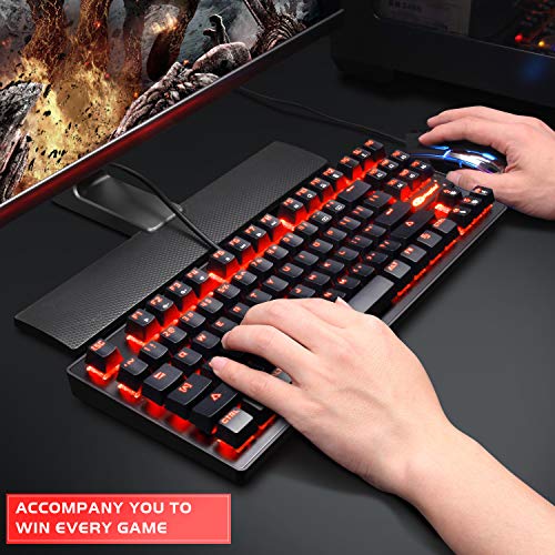 Anivia 87 Keys Mechanical Gaming Keyboard, 80% Compact USB Wired Mechanical Keyboard with Red Backlit & Blue Switch, Hot Swappable Gaming Keyboard for Gaming and Work - Black