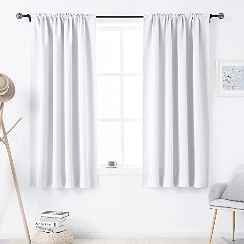 DUALIFE Pure White Room Darkening Curtains for Living Room - 63 Inch Length Rod Pocket Thermal Insulated Energy Saving Noise Reducing Curtains for Bedroom Set of 2 Panels (White 42x63)