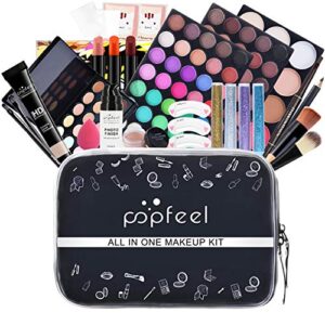 pure vie all-in-one holiday gift surprise makeup set essential starter bundle include eyeshadow palette lipstick concealer blush mascara eyeliner face powder lipgloss brush - full makeup kit for women