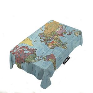 AOYEGO Political World Map Table Cloths Rectangle Vintage Accurate Global Blue Travel Map Tablecloths Decoration 50X72 Inch Polyester for Outdoor Indoor Home Party Picnic