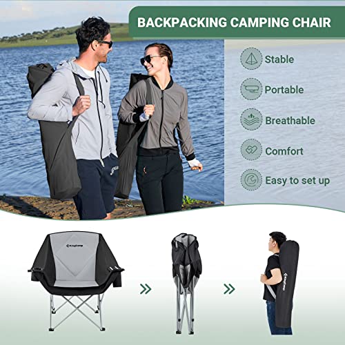 KingCamp Oversize Camping Folding Padded Seat with Cooler Bag and Armrest Cup Holder, Black&Dark Gray, Sofa Chair - Black