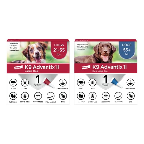 K9 Advantix II XL Dog Over 55 lbs & K9 Advantix II Large Dog 21-55 lbs Vet-Recommended Flea, Tick & Mosquito Treatment & Prevention | 1-Mo Supply Each