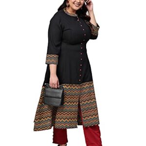 Yash Gallery Women's Rayon & Cotton Cambric Zig-Zag Print A-Line Kurta (XXL, Black.)