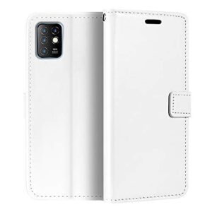 shantime infinix note 8 wallet case, premium pu leather magnetic flip case cover with card holder and kickstand for infinix note 8 white