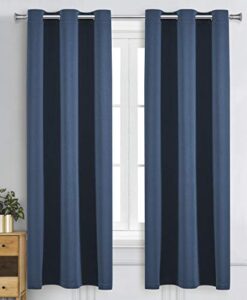 wpm triple weave blackout curtain room darkening 2 panels/drapes for living room, navy blue thermal insulated grommet bedroom window draperies (navy, 42" w x 63" l)