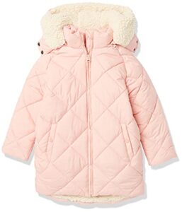 amazon essentials girls' long quilted cocoon puffer coat, light pink, medium